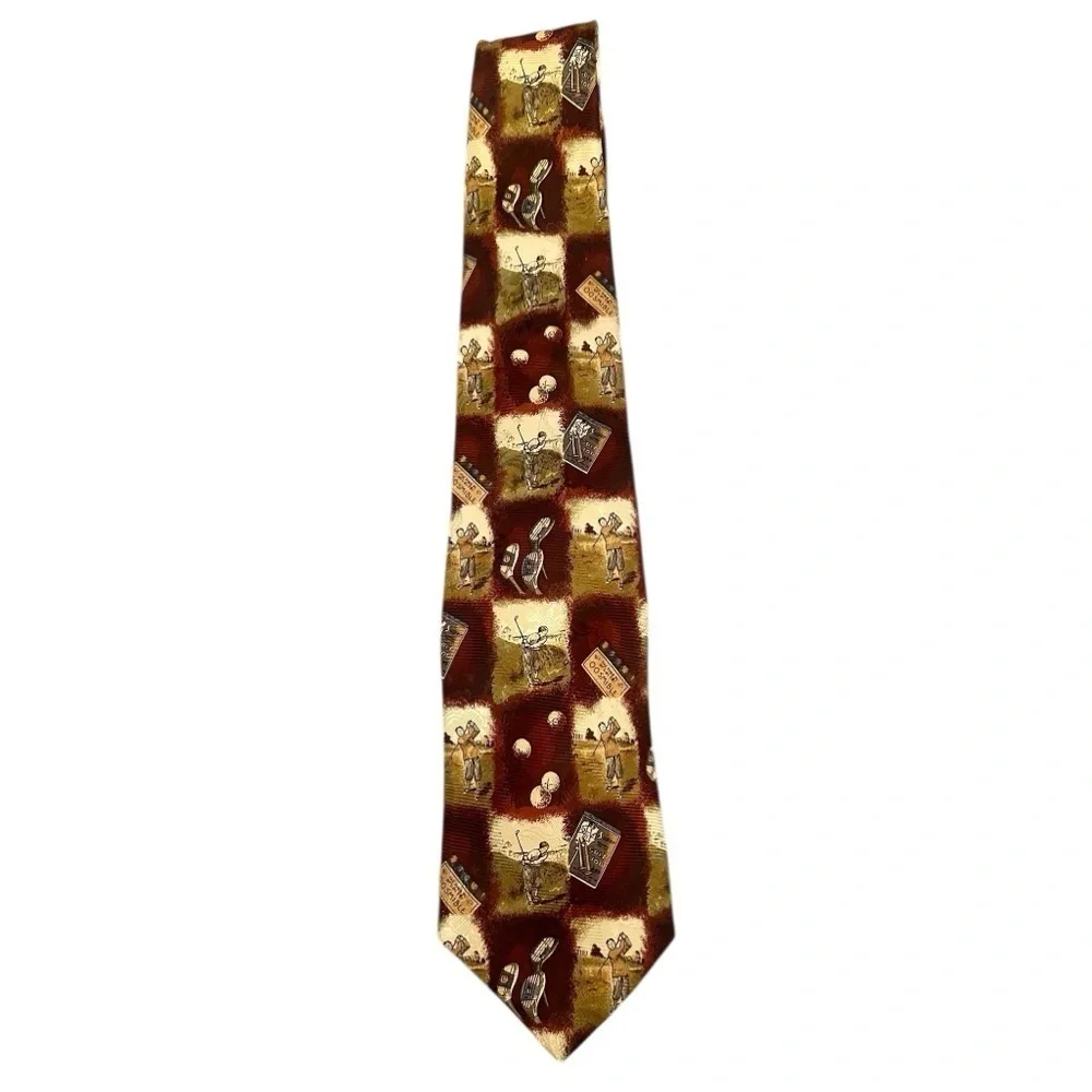 VTG Robert Talbott Novelty Golf Silk Tie - Burgundy and Gold Print